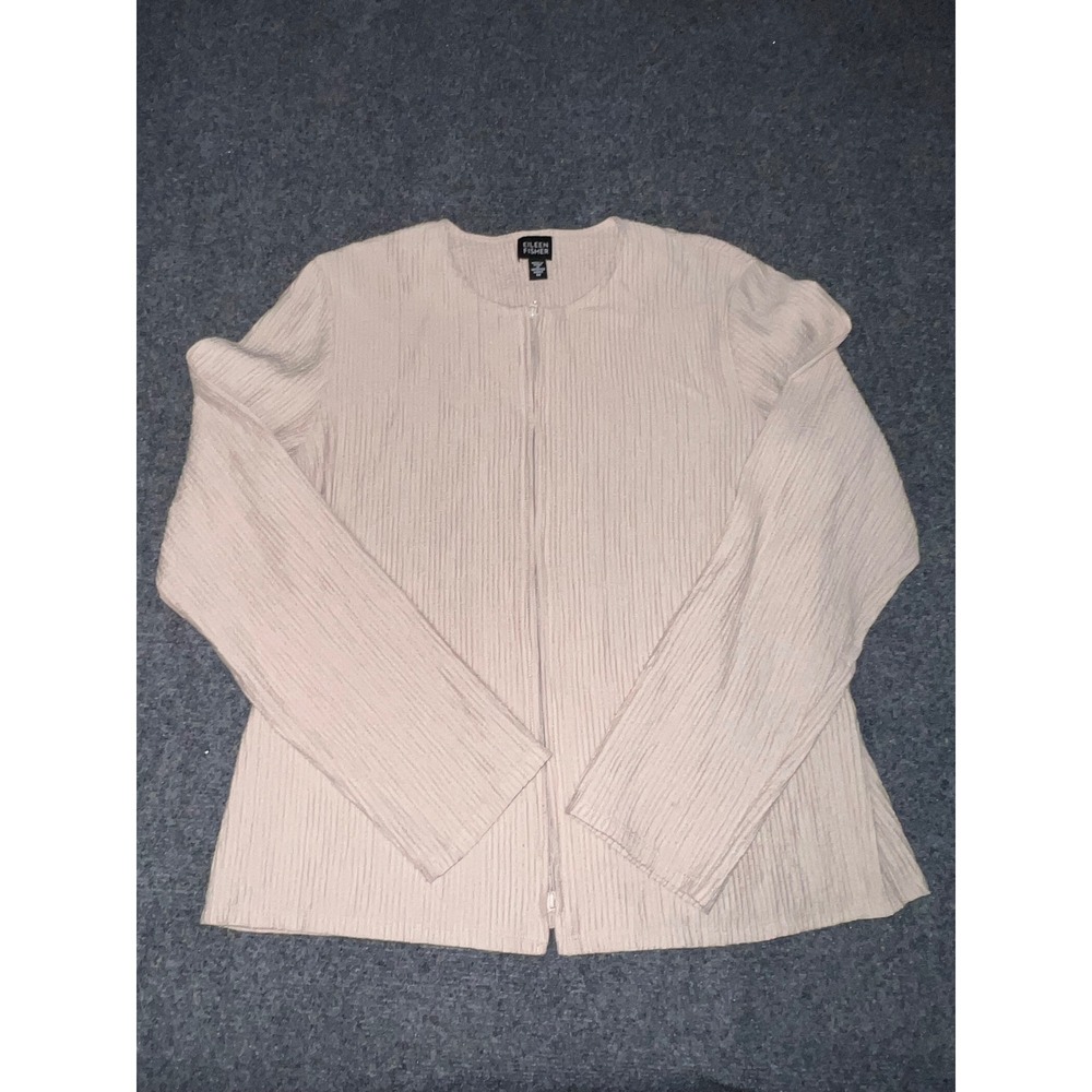 Eileen Fisher Tan Crinkle Texture Full Zip Cardigan Jacket Size M